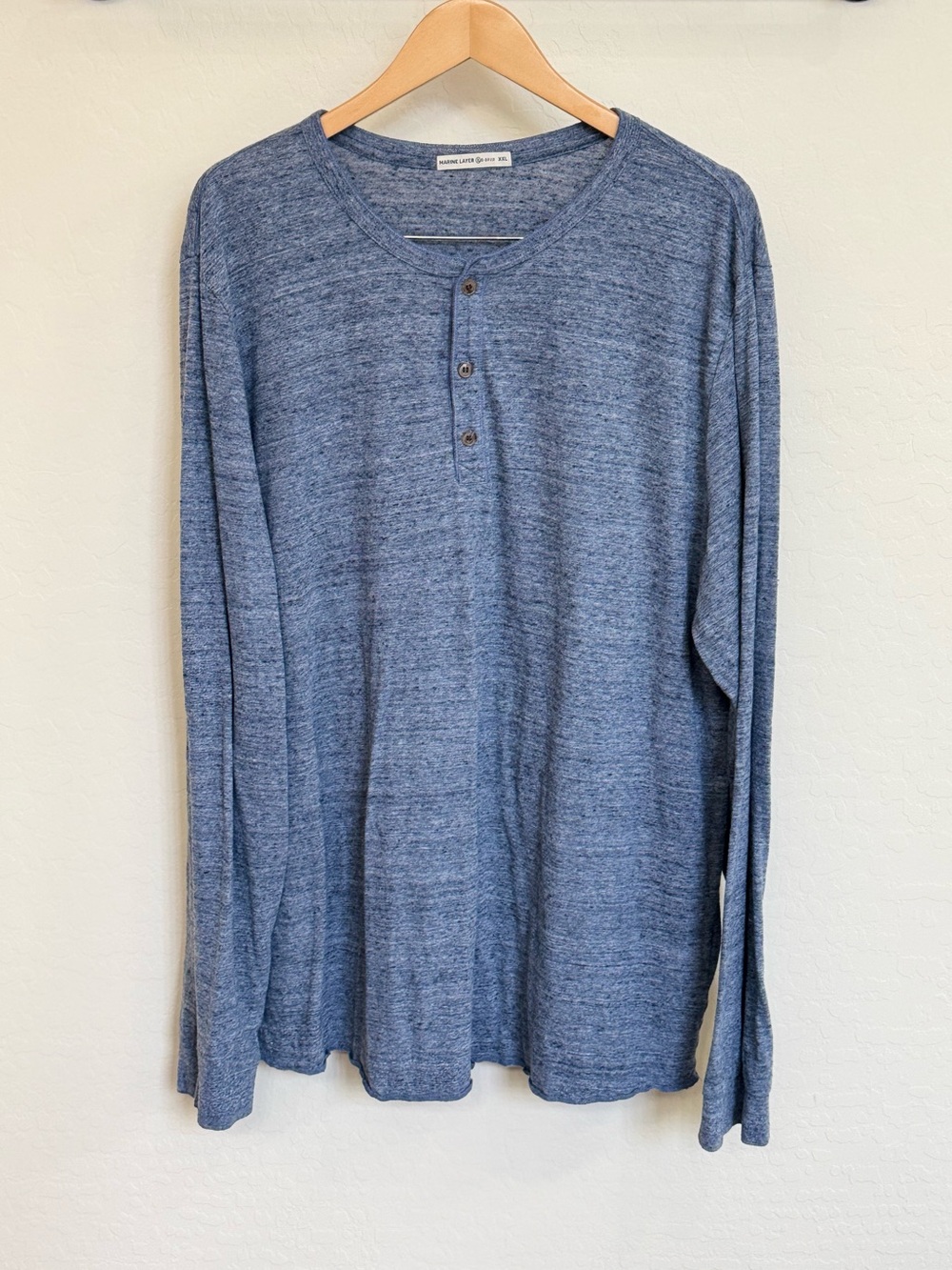 Marine Layer Re-Spun Long Sleeve Henley Shirt Mens XXL Heather Blue